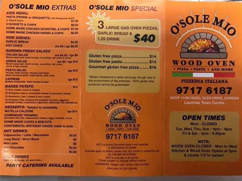 o sole mio pizzeria menu